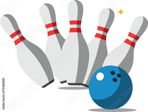 Bowling ball splits pins action dynamic motion sport game fun leisure activity recreation flat design vector illustration white background