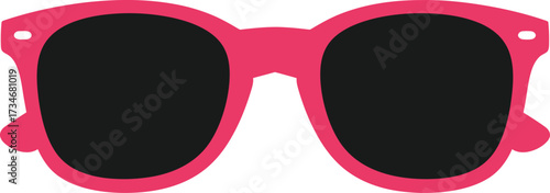 Bright pink framed sunglasses with dark lenses front view for stylish eye protection flat design vector illustration white background