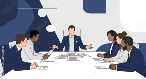 Diverse business team brainstorms ideas during a collaborative meeting session at work discussing