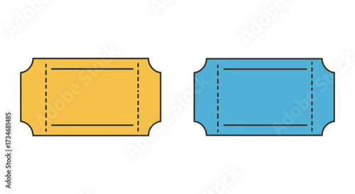 Two colorful tickets one yellow and one blue are displayed