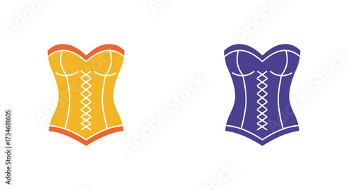 Two vintage corsets in yellow and purple a fashionable retro design