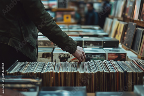 Person in retro vinyl shop 