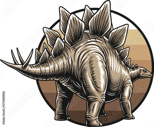 Detailed stegosaurus illustration, prehistoric reptile, dinosaur