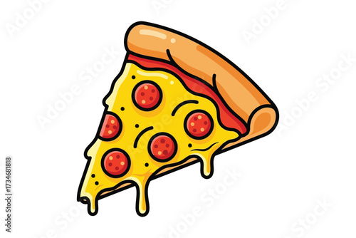 Vector art of a cartoon slice of pizza with pepperoni and cheese dripping, a delicious and tempting treat for any pizza lover, perfect for a quick and easy meal