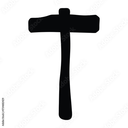Silhouette of a hammer with a wooden handle on a white background