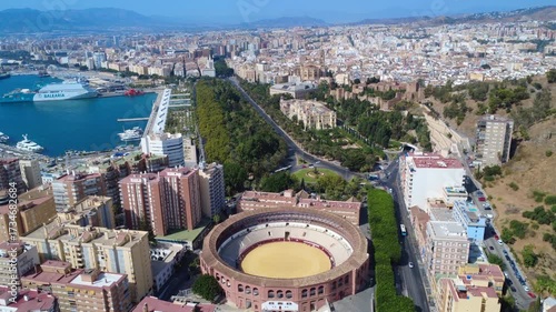 Aerial View of Bullfighting Ring Plaza de Toros in Málaga Spain