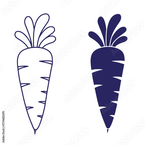 Two stylized dark blue carrots against a white background illustration vegetable healthy food produce