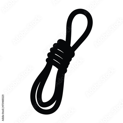 Stylized black and white image of a knotted rope with loops