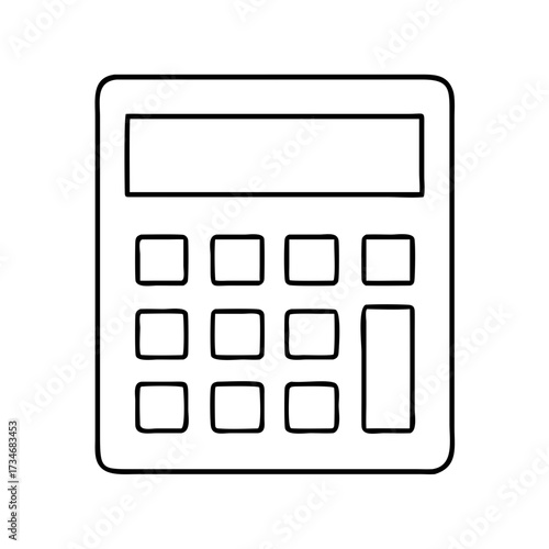 Vector art of simple line drawing of a calculator, a device for performing arithmetic operations, useful for finance, education, and business concepts