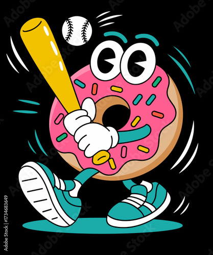Funny Donut Playing Baseball Food Champ Sports Donut Lover