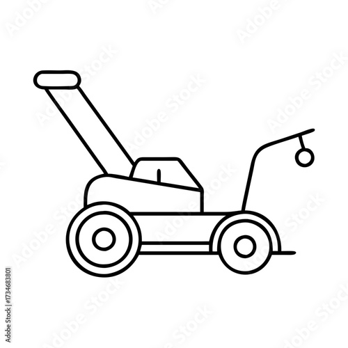 Vector art of simple line art illustration of a lawn mower