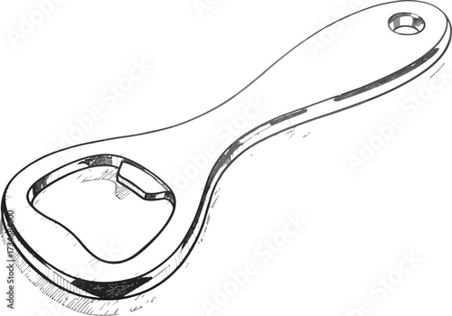 Metallic bottle opener, sketch style, opening bottles