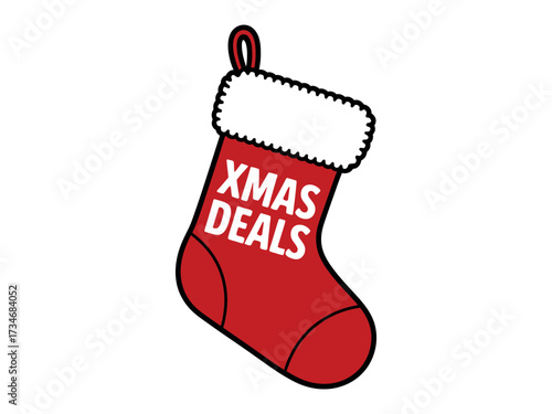 Festive red Christmas stocking with 'Xmas Deals' message, perfect for holiday promotions and shopping