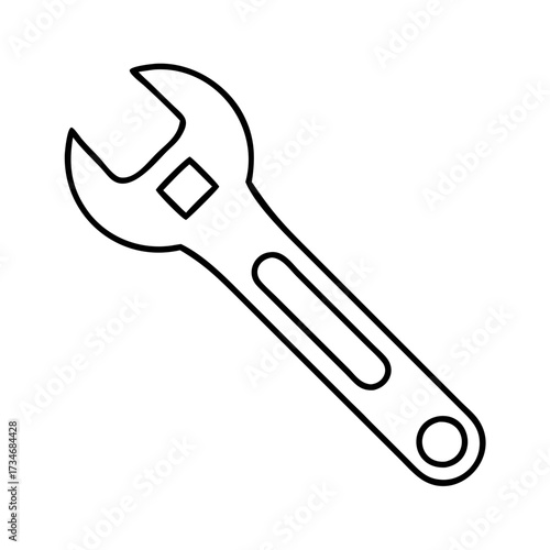Vector art of a clean line art illustration of a combination wrench, isolated on a this versatile tool features an openend and a boxend, essential for various mechanical and diy applications