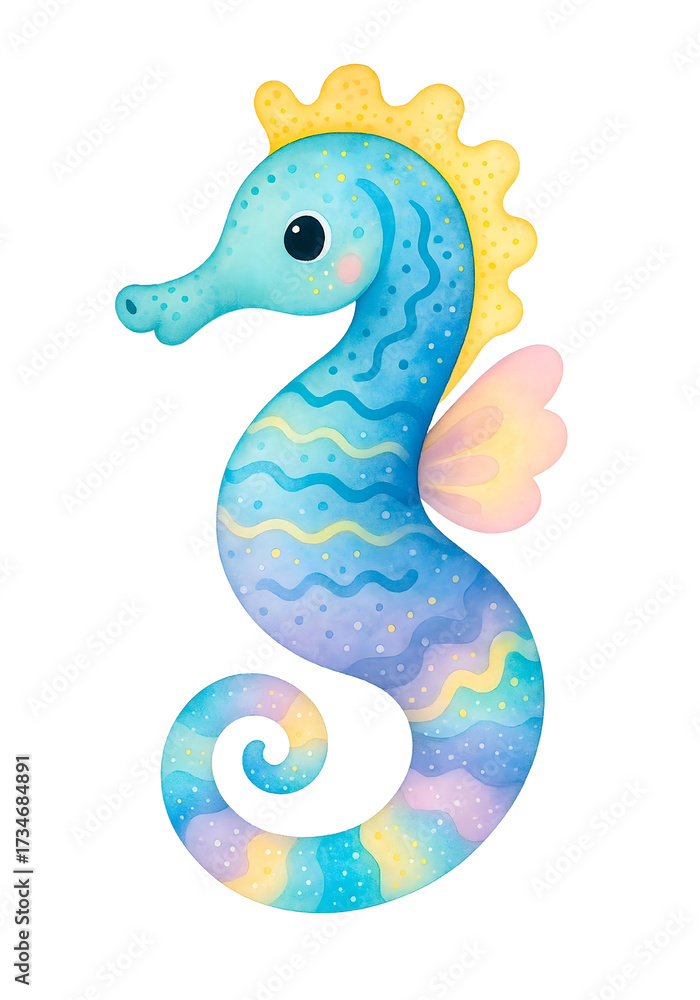 Obraz premium Watercolor Seahorse Clipart, Cute Sea Horse Illustration, Ocean Marine Animal