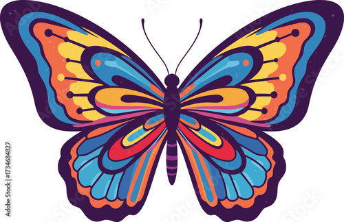 Vibrant butterfly wings detailed pattern nature insect flying colorful fauna art design flat design vector illustration white background