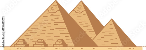 Iconic egyptian pyramids landmark scene depicting ancient architecture and desert landscape flat design vector illustration white background