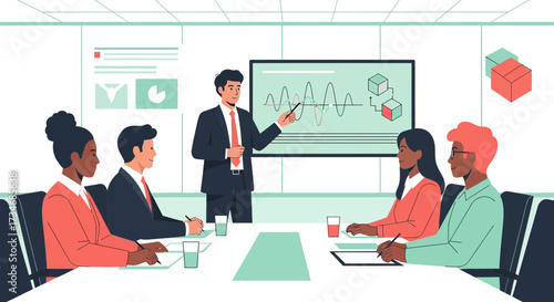 Professional business presentation in the conference room illustrating company growth and success