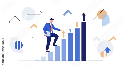 Professional growth and career advancement depicted in a business illustration with financial