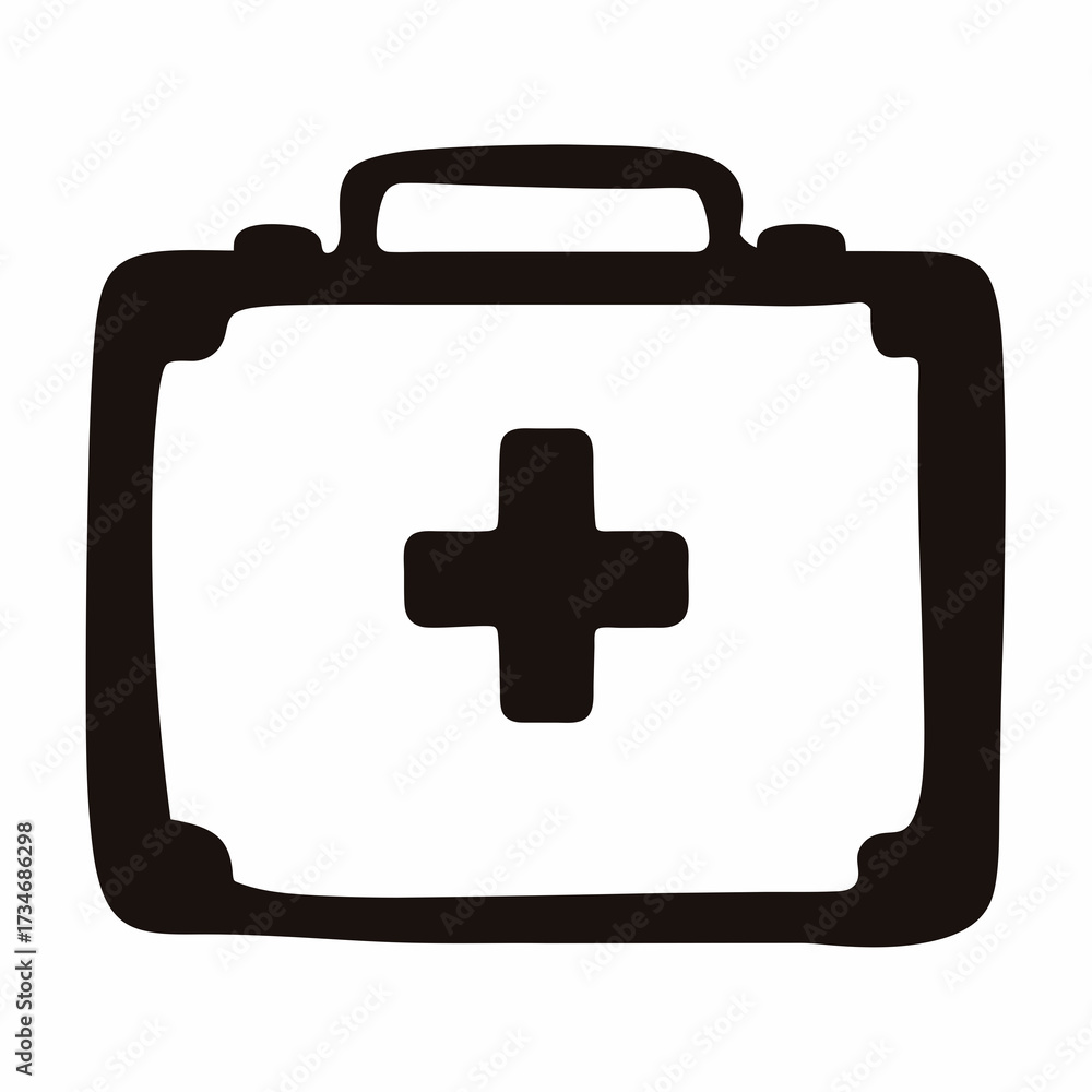 Obraz premium Simple black first aid kit illustration with white background and handle