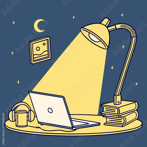 vector illustration of an creative space at night background
