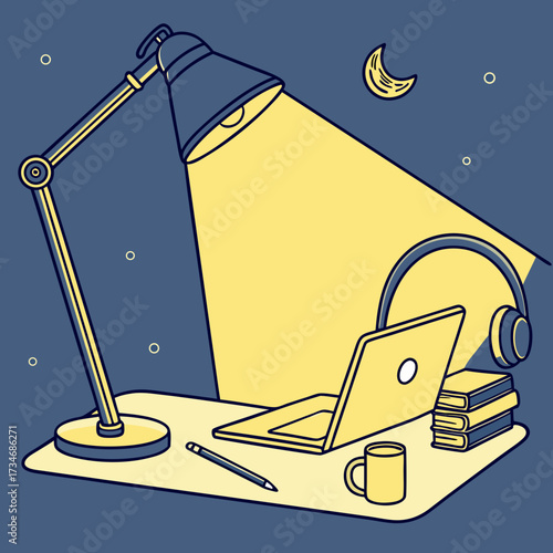 vector illustration of an creative space at night background