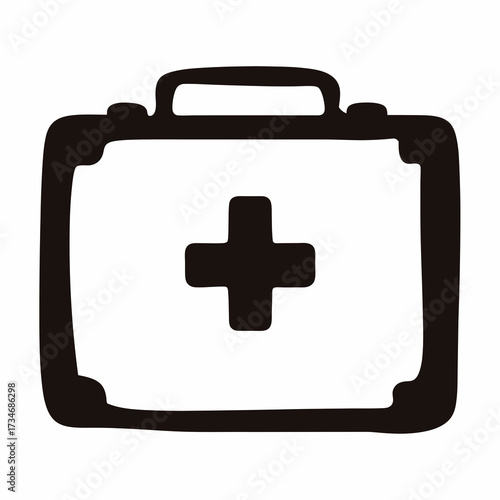 Simple black first aid kit illustration with white background and handle
