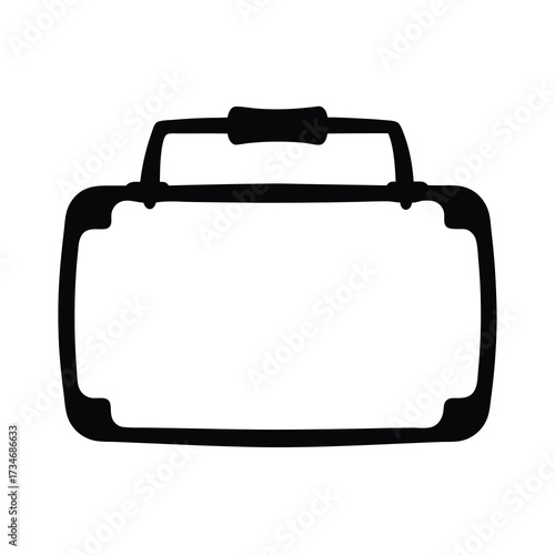 Monochrome illustration of a vintage suitcase or briefcase with handle