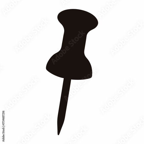 Silhouette illustration of a common push pin against a white background