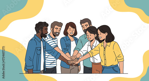 Teamwork and collaboration illustrated in a diverse group hands together to achieve goals