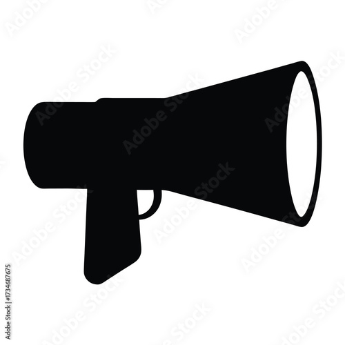 A black vector illustration of a megaphone on a white background