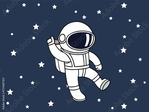 Cute astronaut dancing in space with stars background