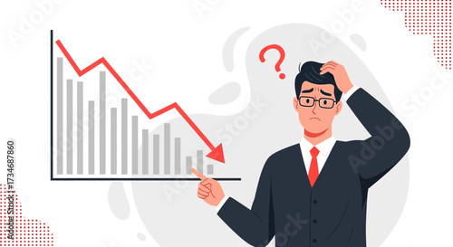 Worried businessman looking at downward trend graph depicting financial loss situation