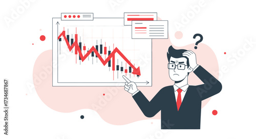 Worried Businessman Analyzing a Declining Stock Market Trend and Financial Loss Chart