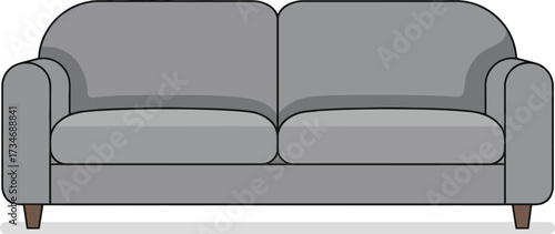 Modern grey two-seater sofa for cozy living room furniture and home decor arrangement flat design vector illustration white background