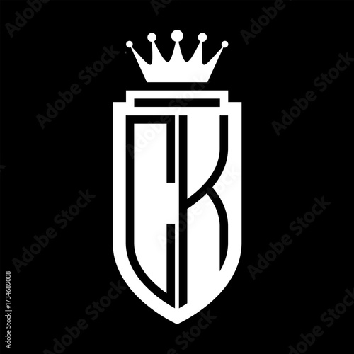 CK Vector logo initials shield with royal crown minimalist, elegant style