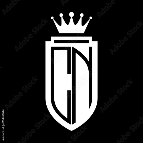 CN Vector logo initials shield with royal crown minimalist, elegant style