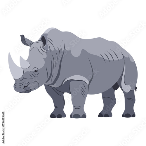 A detailed vector illustration of a large gray rhinoceros standing in profile view on a white background.
