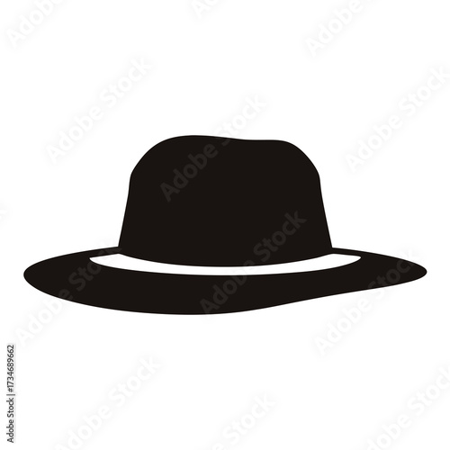 Silhouette of a Classic Fedora Hat with Band on a White Background