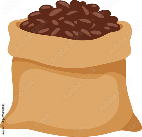 Full sacks of roasted coffee beans for brewing delicious coffee drinks and beverages flat design vector illustration white background