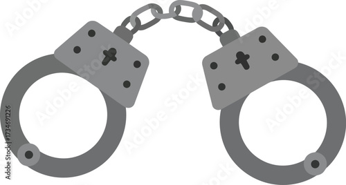 Metal handcuffs close up realistic detail security restraint law enforcement crime prevention symbol flat design vector illustration white background