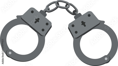 Pair of handcuffs restraint device symbol metallic chain linked security law enforcement control symbol flat design vector illustration white background