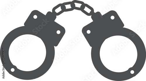 Classic metal handcuffs linked together symbolizing restraint and justice flat design vector illustration white background