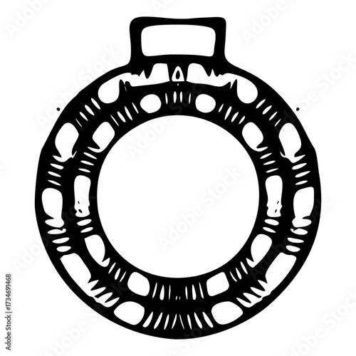 Black vintage photo camera and photo frame vector illustration icon design in a round shape with an ornament border