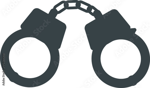 Symbolic image of metal handcuffs representing law enforcement justice and security flat design vector illustration white background