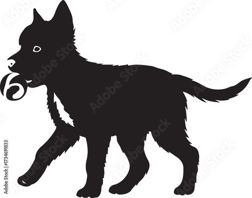 black vector of dog playing with ball in silhouette