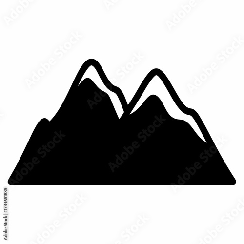 Simple Black and White Mountain Range Icon Illustration on White Background