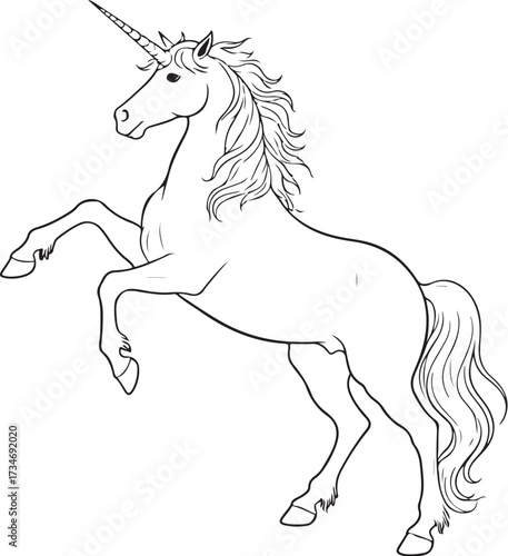 black vector of unicorn rearing up in silhouette 