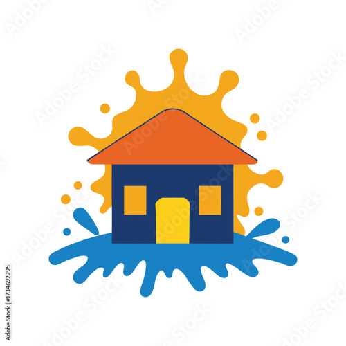 hut emerging from paint splash vector