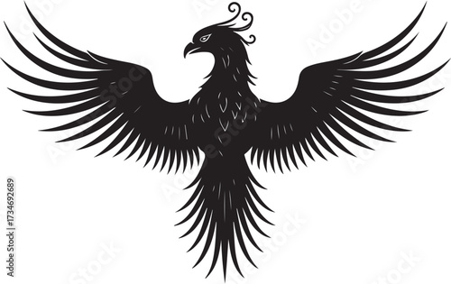 black vector of  phoenix rising  in silhouette